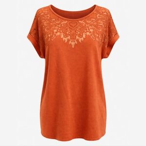Ava & Viv Orange Burnout Detail Top, Size 1X